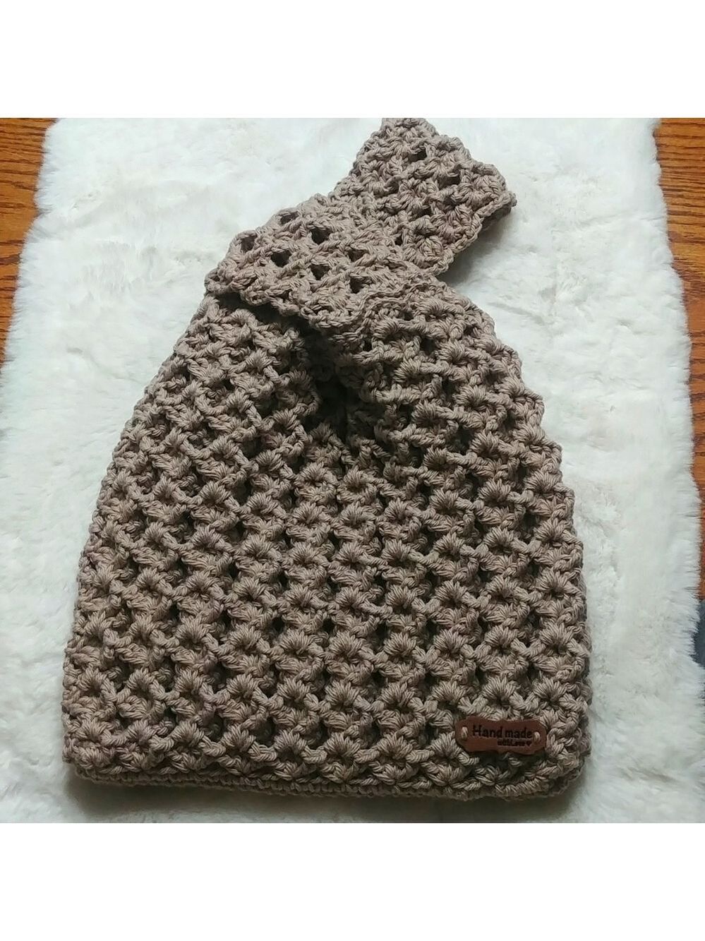 Handmade Crocheted and lined Japanese Coco Knot Bag 100% Cotton Khaki- 10x9